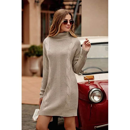 Turtleneck Pullover Sweaters Casual Long Sleeve Plain Winter Knit Sweater Dress