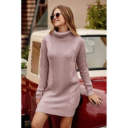 Turtleneck Pullover Sweaters Casual Long Sleeve Plain Winter Knit Sweater Dress