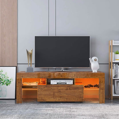 TV Stand with LED Lights Open Shelf Console Storage Table