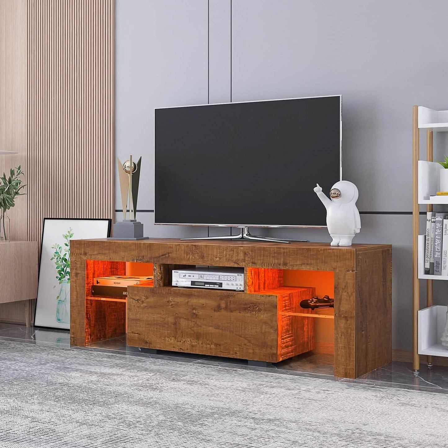 TV Stand with LED Lights Open Shelf Console Storage Table