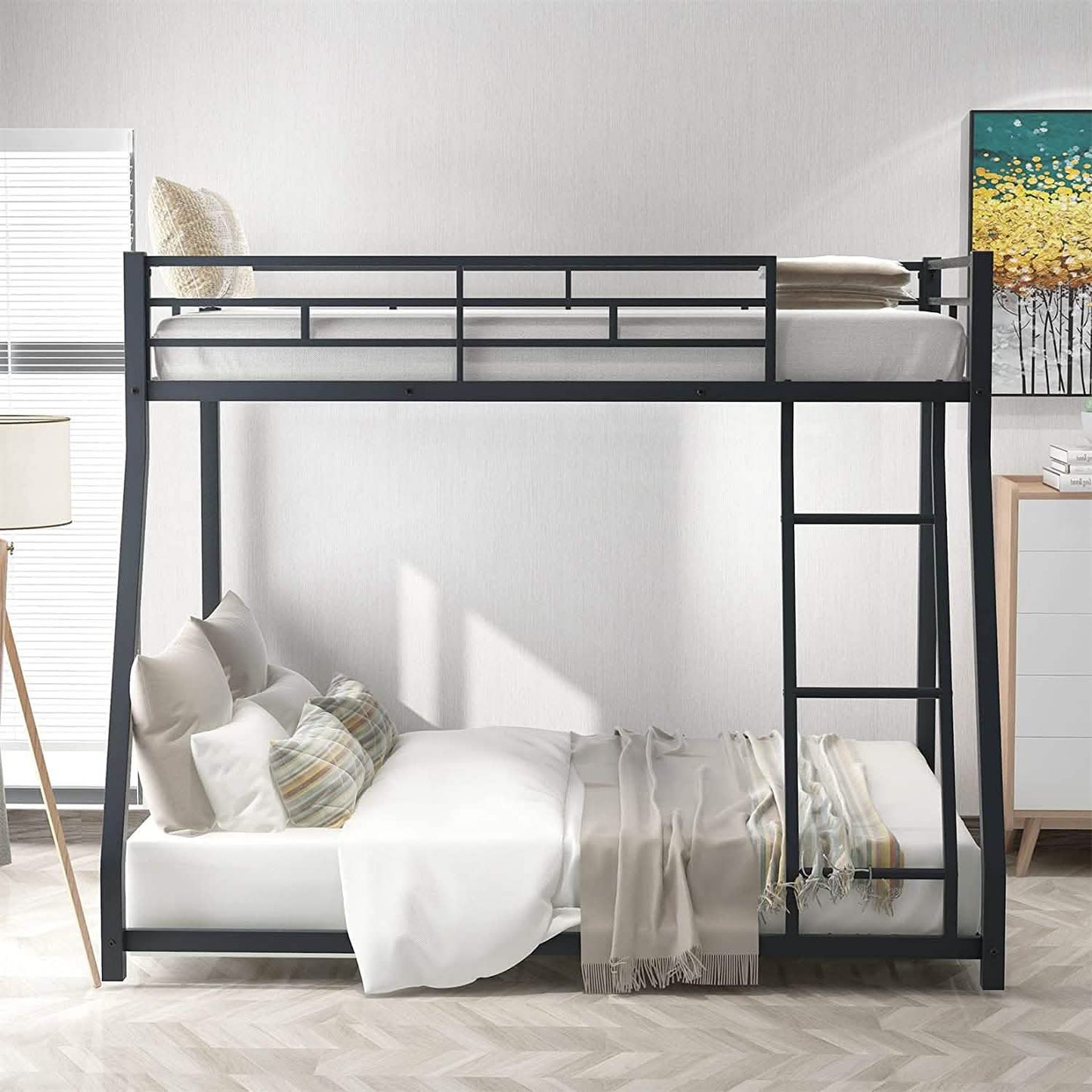 Twin Over Full Low Bunk Bed with Ladder