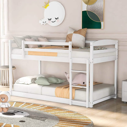 Twin Over Twin Floor Bunk Bed with Ladder