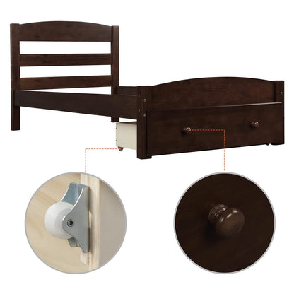 Twin Platform Bed Frame with Storage Drawer Headboard