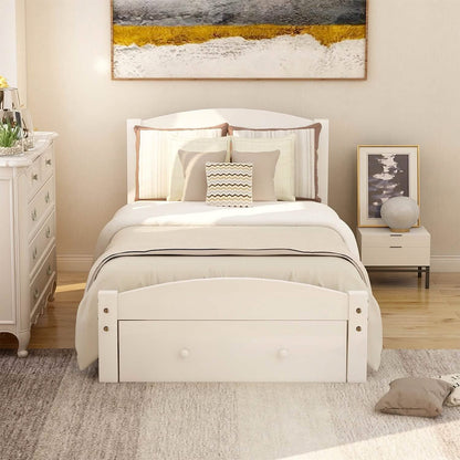 Twin Platform Bed Frame with Storage Drawer Headboard