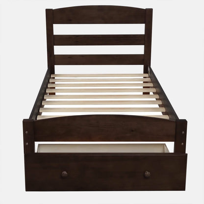 Twin Platform Bed Frame with Storage Drawer Headboard