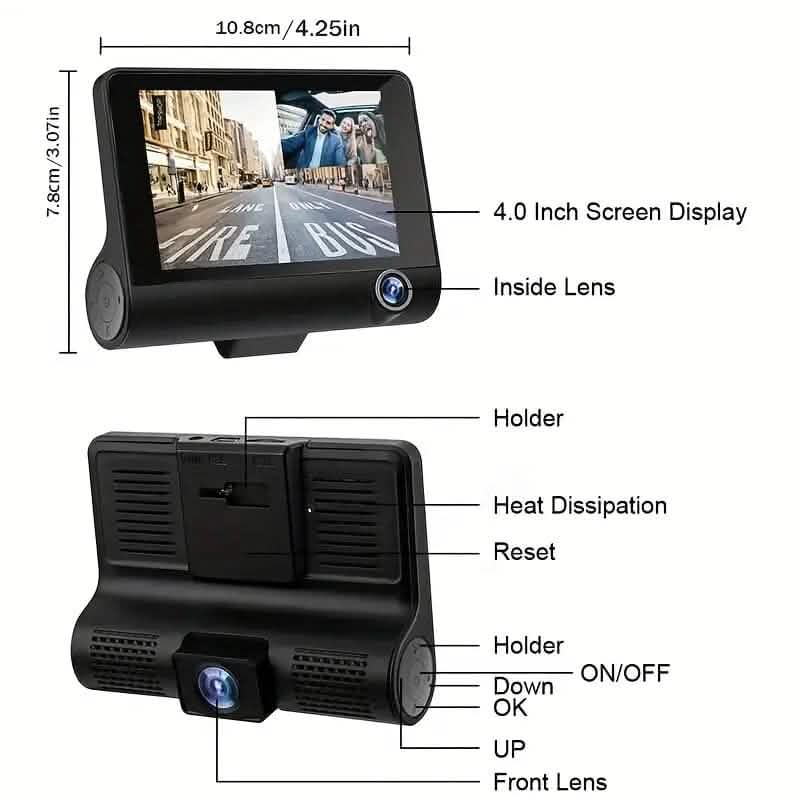 Two-Lens HD Night Vision Driving Recorder with Suction Cup Installation + 32G Card