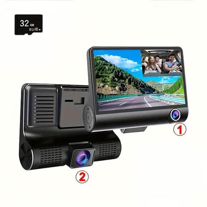 Two-Lens HD Night Vision Driving Recorder with Suction Cup Installation + 32G Card