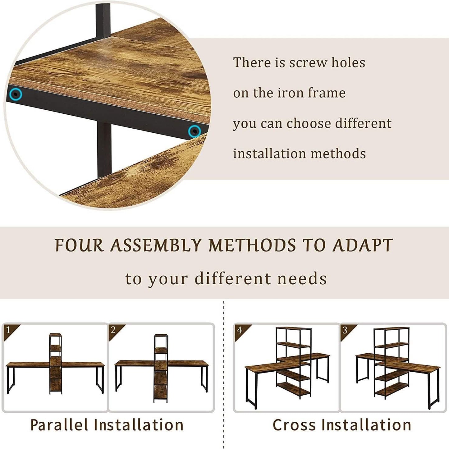 Two Person Computer Desk with Bookshelf Wood and Metal