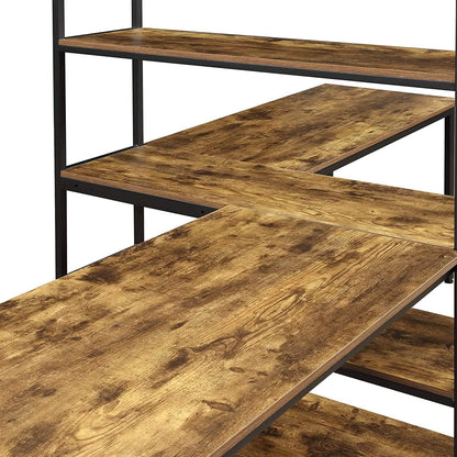 Two Person Computer Desk with Bookshelf Wood and Metal