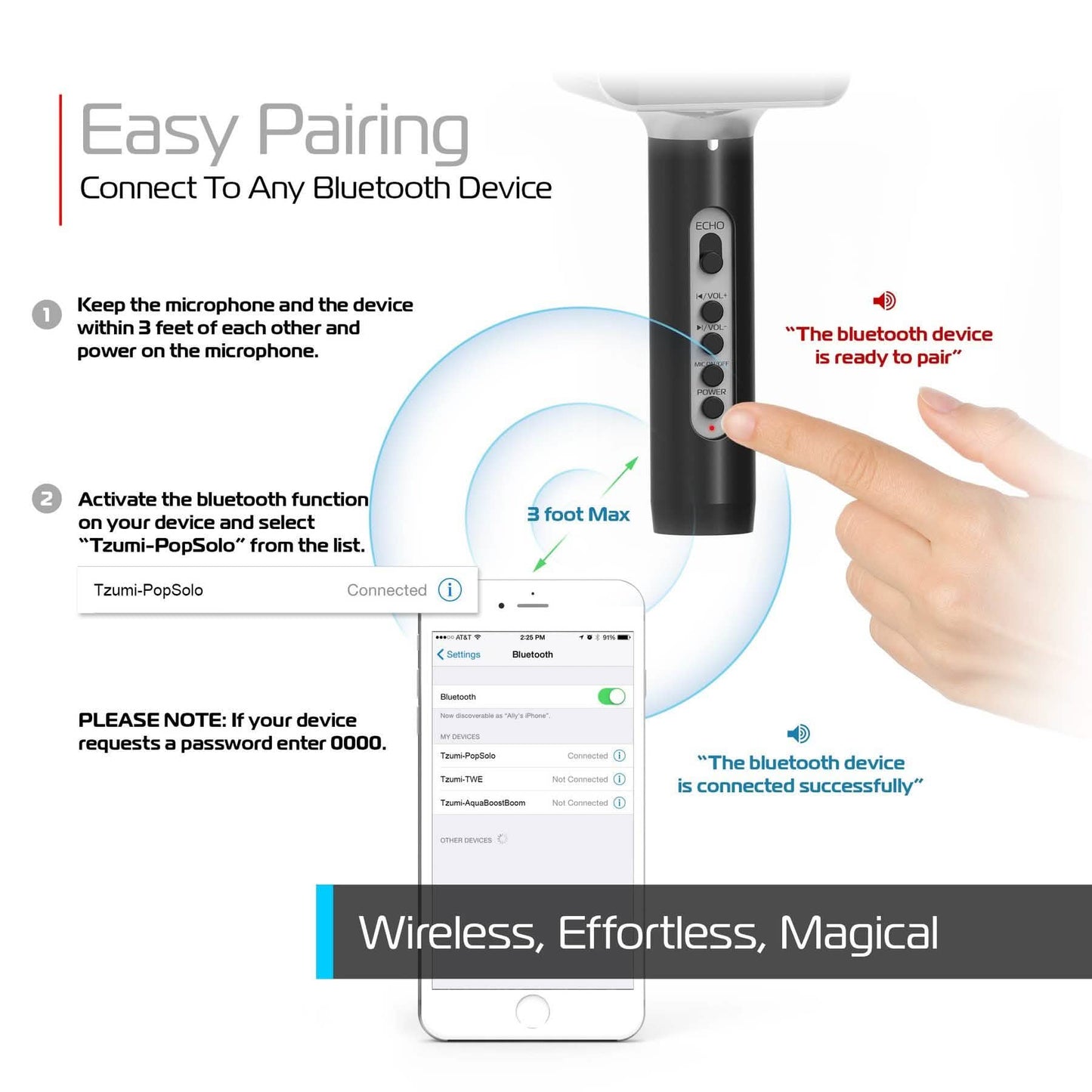 Tzumi Pop Solo Wireless Bluetooth Karaoke Microphone And Speaker