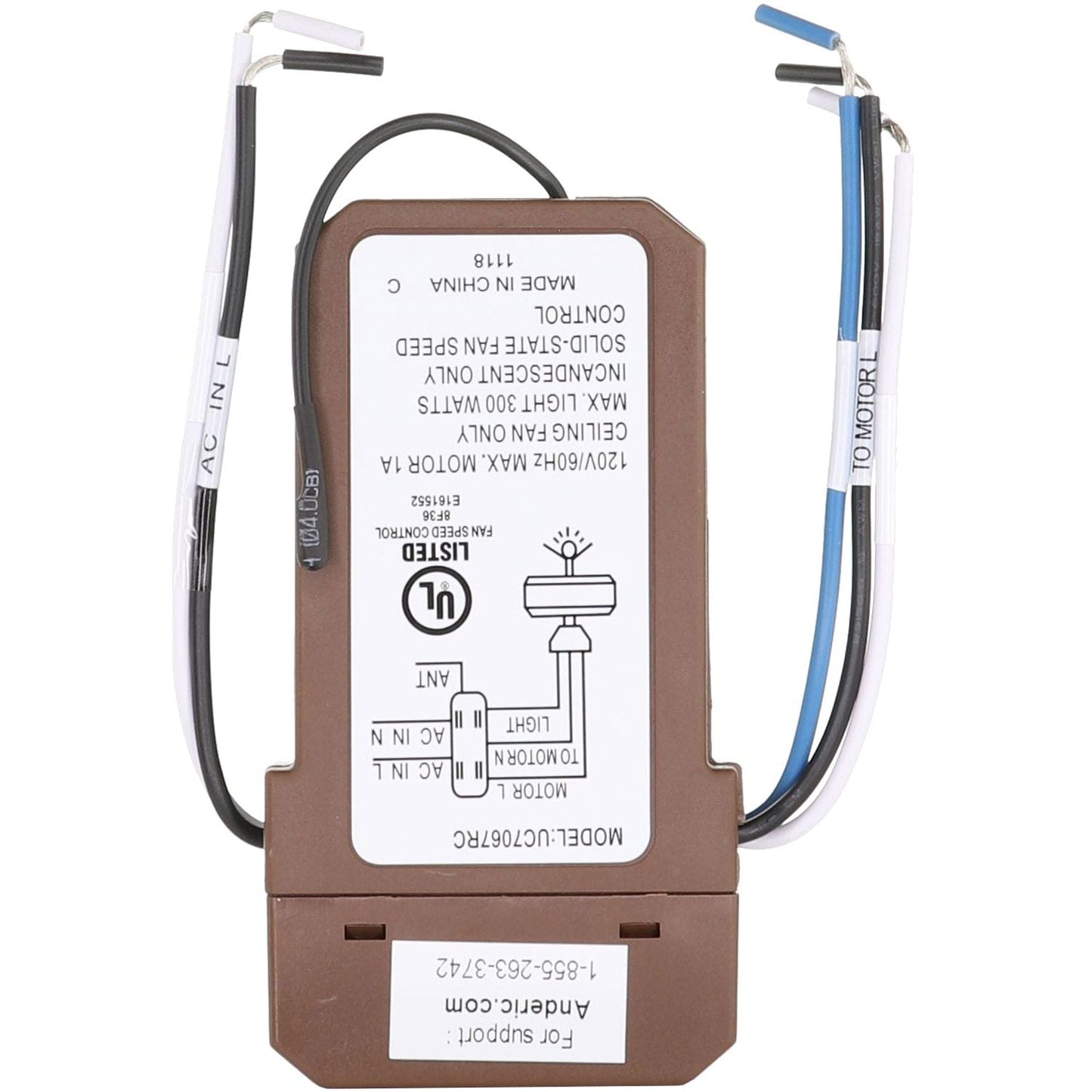 Anderic UC7067FCRX / FAN28R-T Thermostatic 3-Speed Ceiling Fan Receiver for Hampton Bay and Others