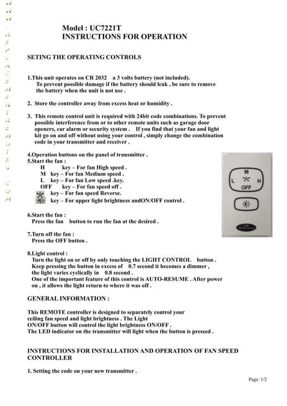 Anderic UC7067RYA Replacement Ceiling Fan Receiver for Harbor Breeze