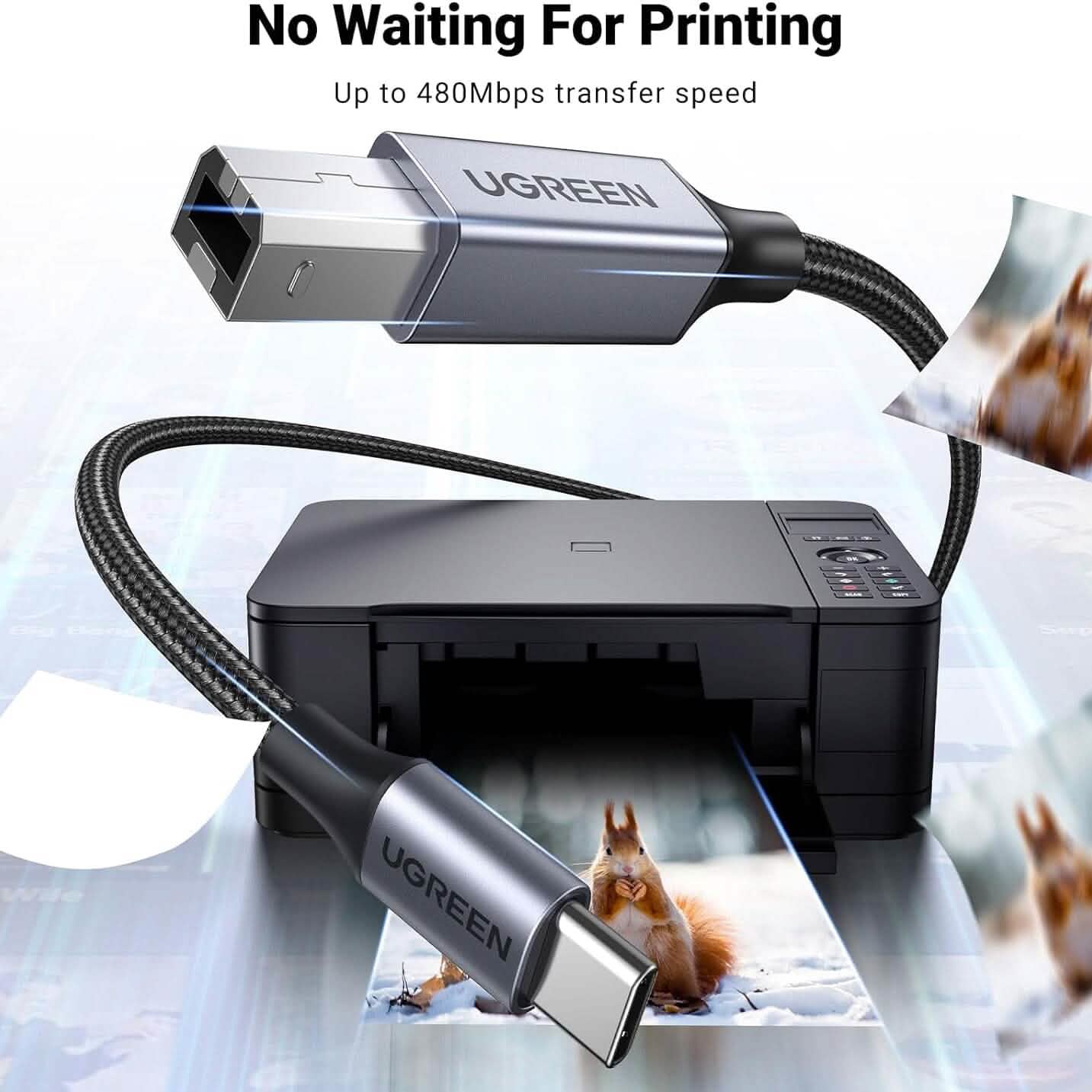 UGREEN USB B to USB C 3 FT Printer Cable (Refurbished)