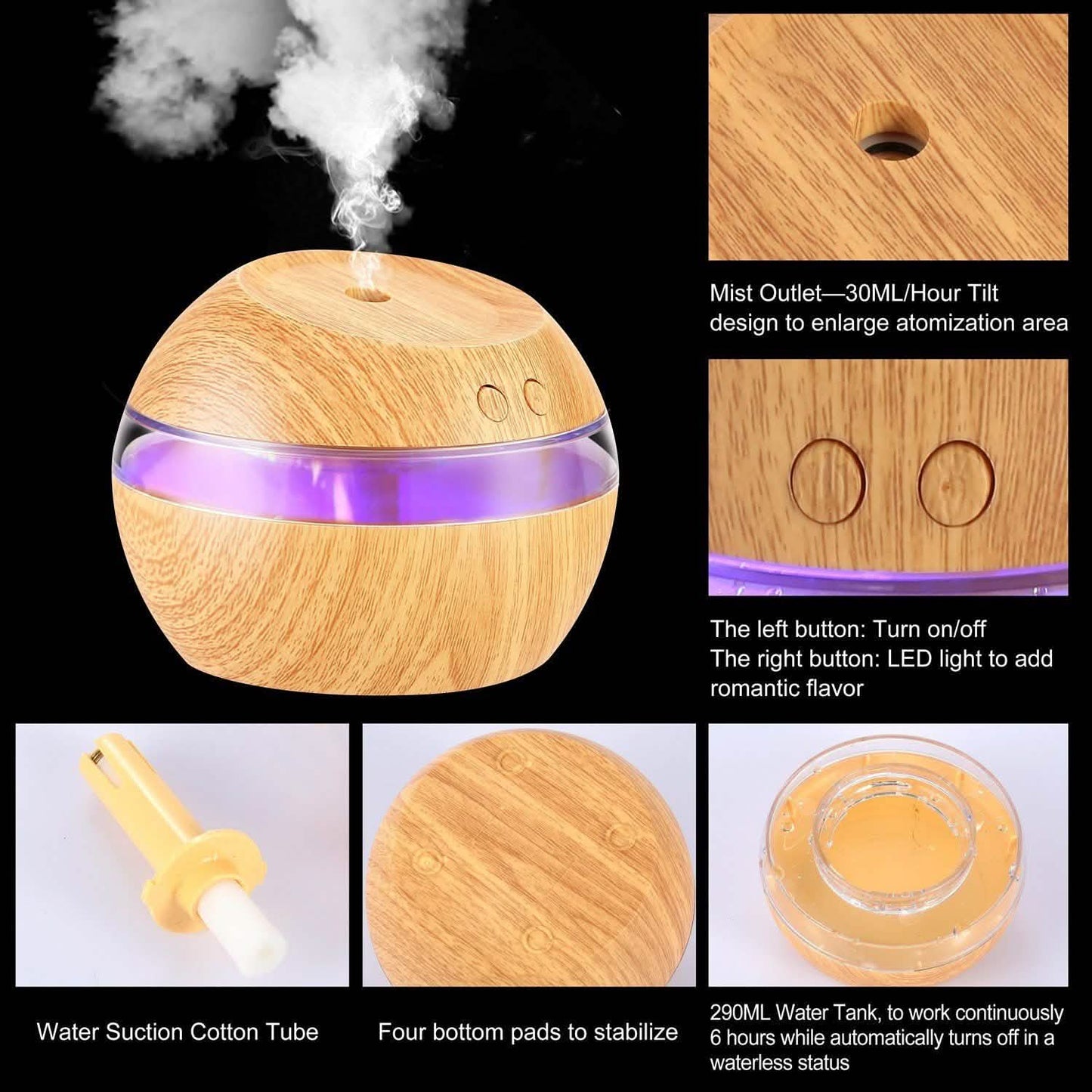 Ultrasonic Aroma Essential Oil Diffuser Wood Grain