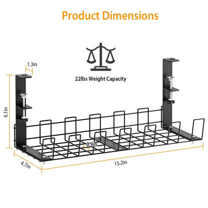 Under Desk Cable Management Tray 15.2in No Drill Desk Cable Cord Organizer