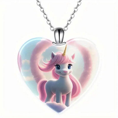 Unicorn Heart-Shaped Crystal Pendant Necklace