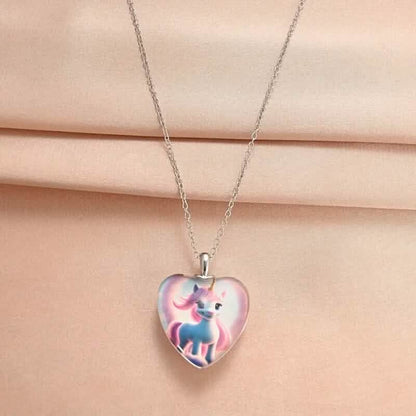 Unicorn Heart-Shaped Crystal Pendant Necklace