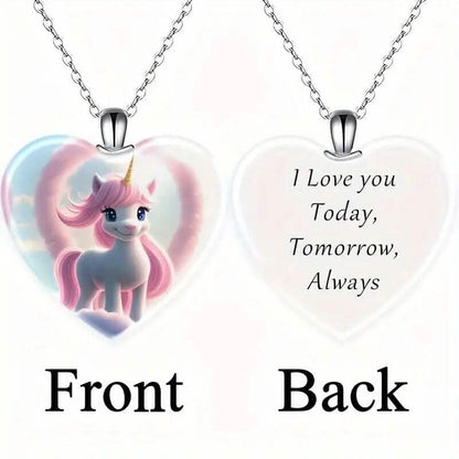 Unicorn Heart-Shaped Crystal Pendant Necklace