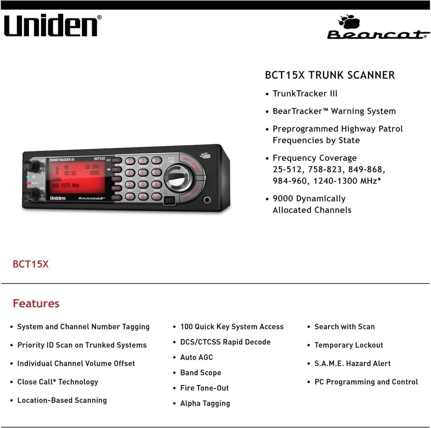 Uniden BearTracker Scanner (BCT15X) with 9,000 Channels  (Refurbished)