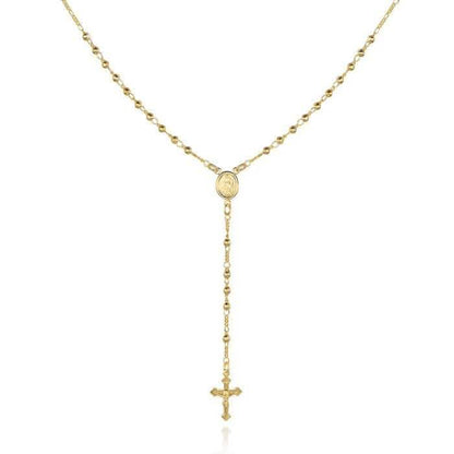 Unisex 14K Gold Virgin Mary Rosary Bead Cross Necklace 18''