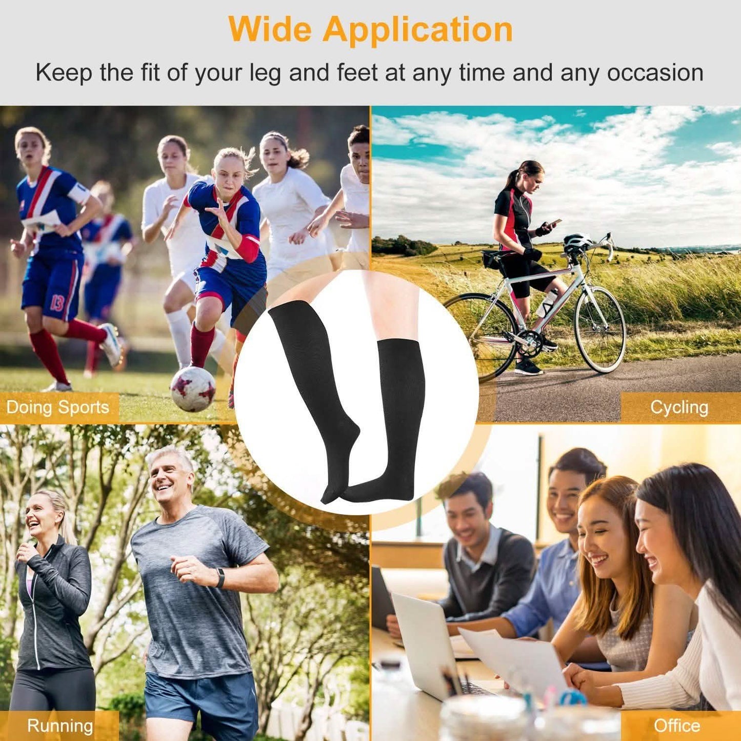 Unisex Compression Socks 15-20 mmHg Graduated Support Sports Fitness
