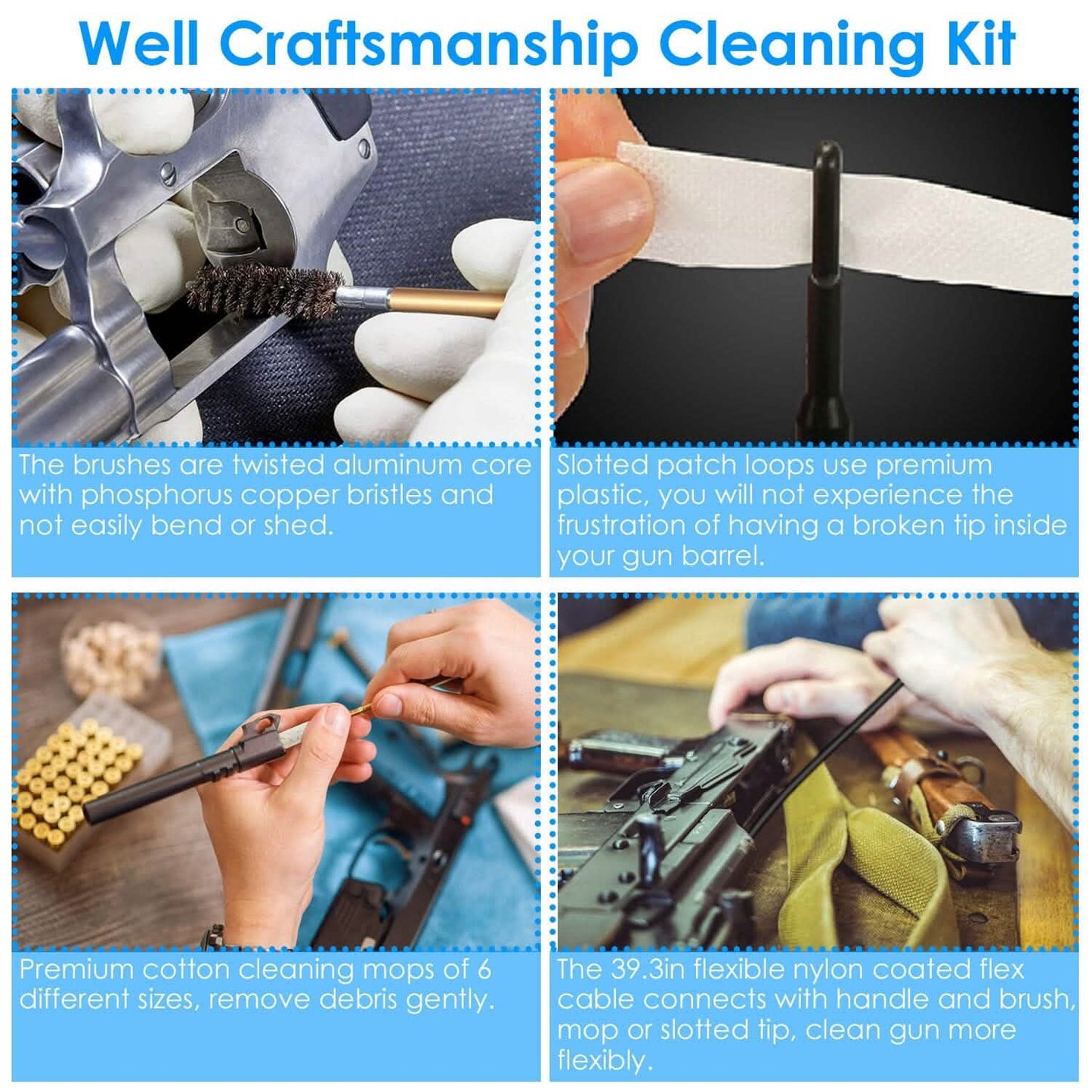 Universal Gun Cleaning Kit with 39.3" Flex Cable Brass Rod