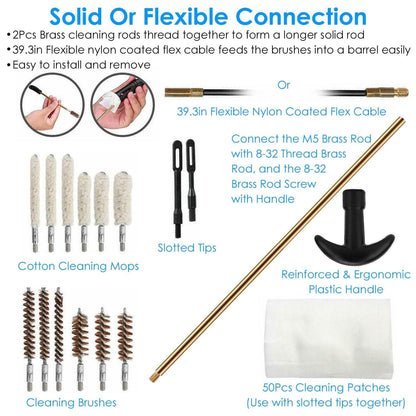 Universal Gun Cleaning Kit with 39.3" Flex Cable Brass Rod