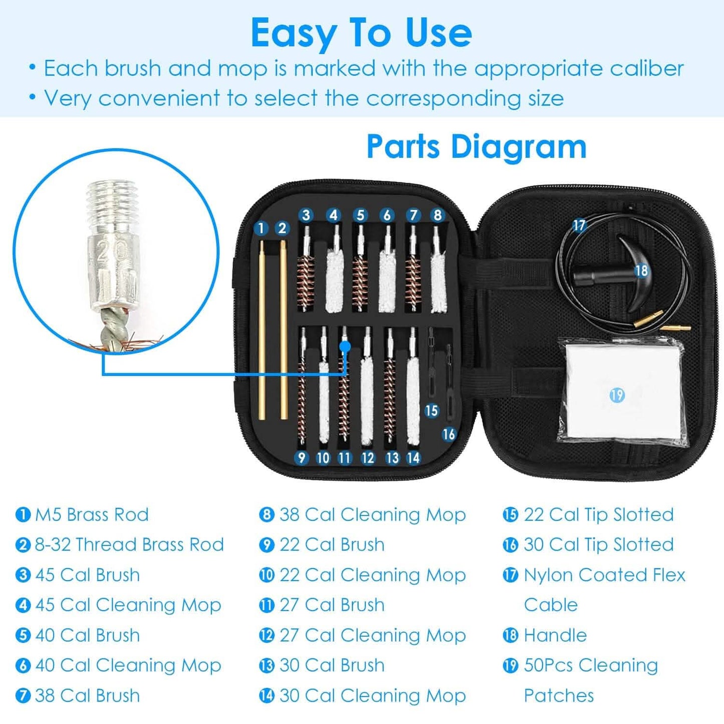 Universal Gun Cleaning Kit with 39.3" Flex Cable Brass Rod
