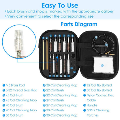 Universal Gun Cleaning Kit with 39.3" Flex Cable Brass Rod