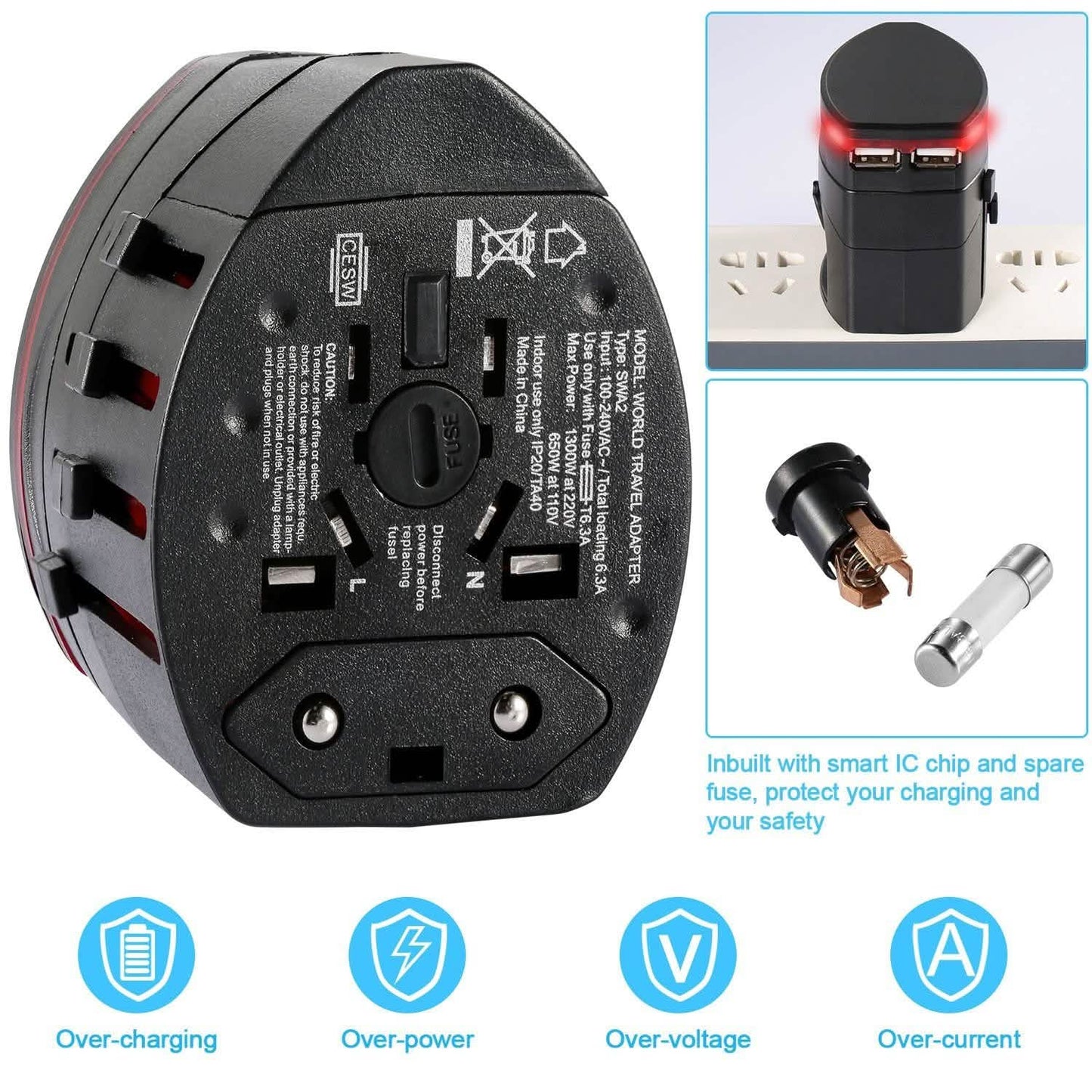 Universal Travel Power Adapter All in One Wall Charger