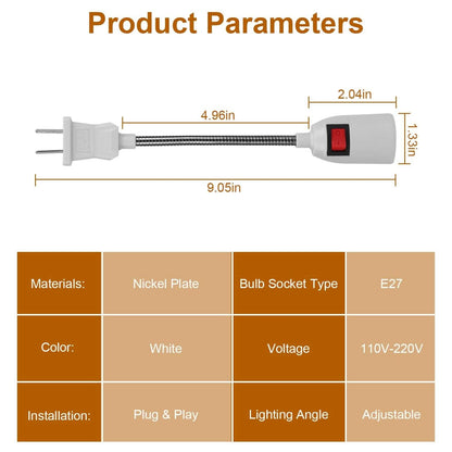 US Plug Extension Light Socket with On/Off Switch