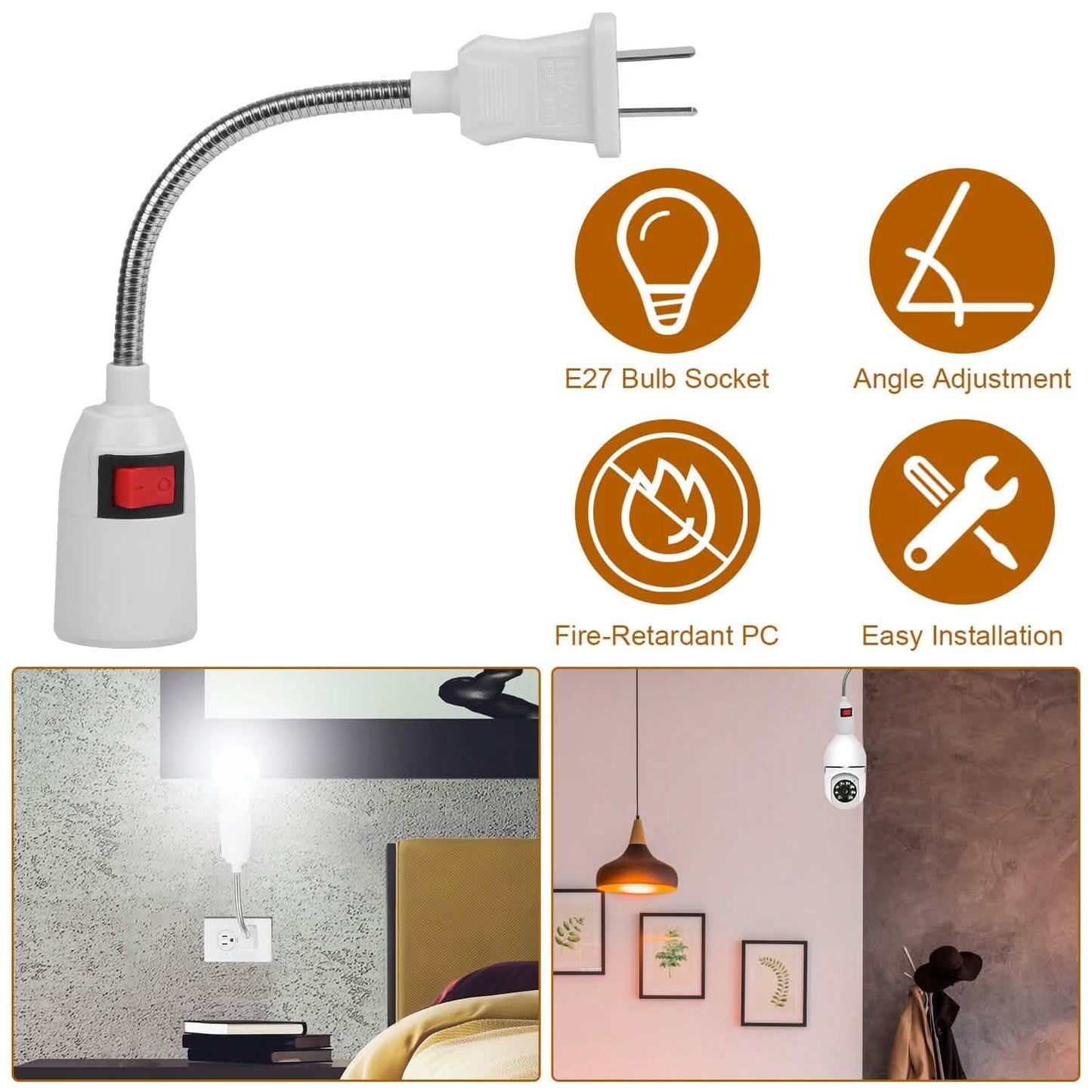 US Plug Extension Light Socket with On/Off Switch