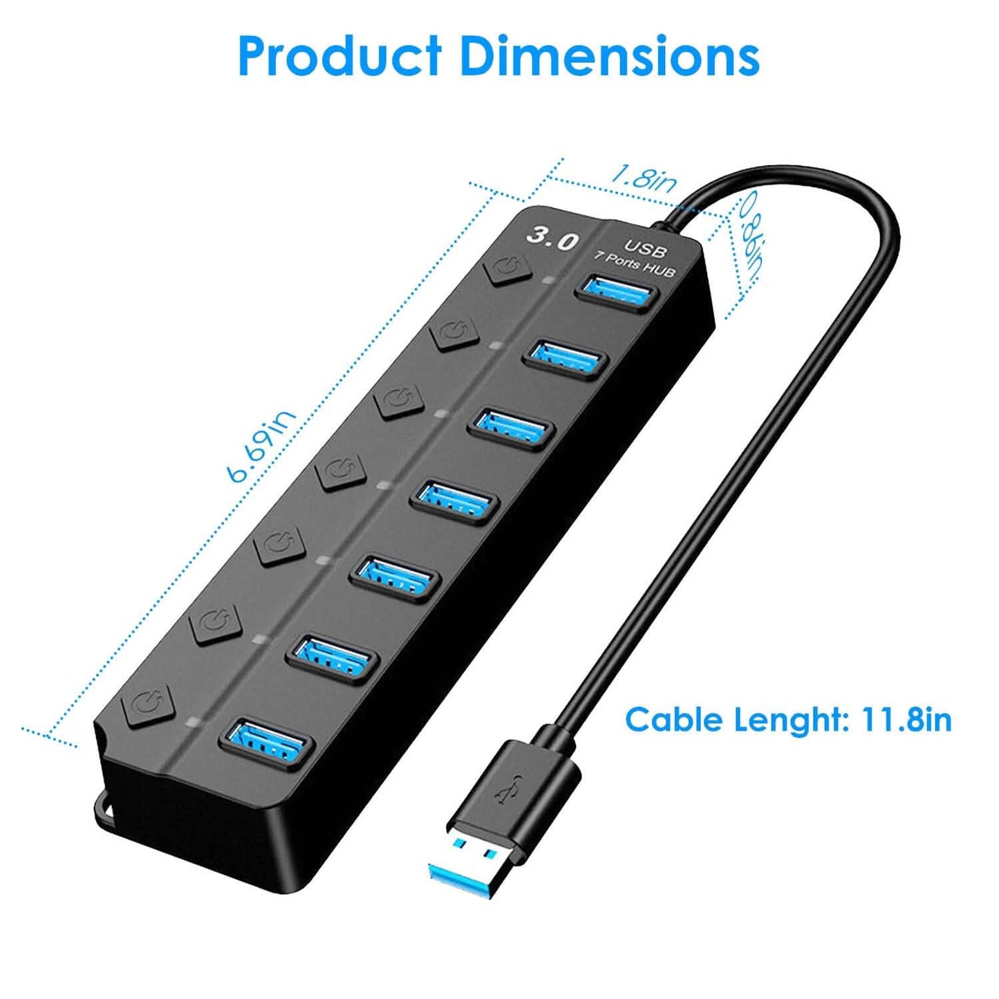 USB 3.0 HUB 7 Ports High Speed 5Gbps USB Splitter