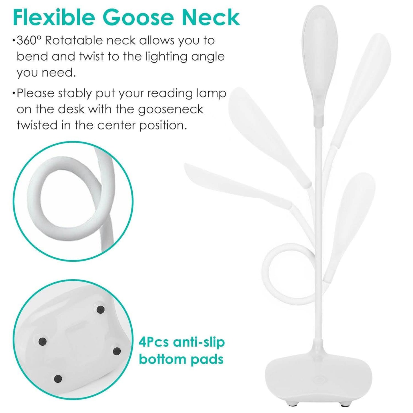 USB Rechargeable Table Lamp Dimmable LED Flexible Gooseneck Desk Light