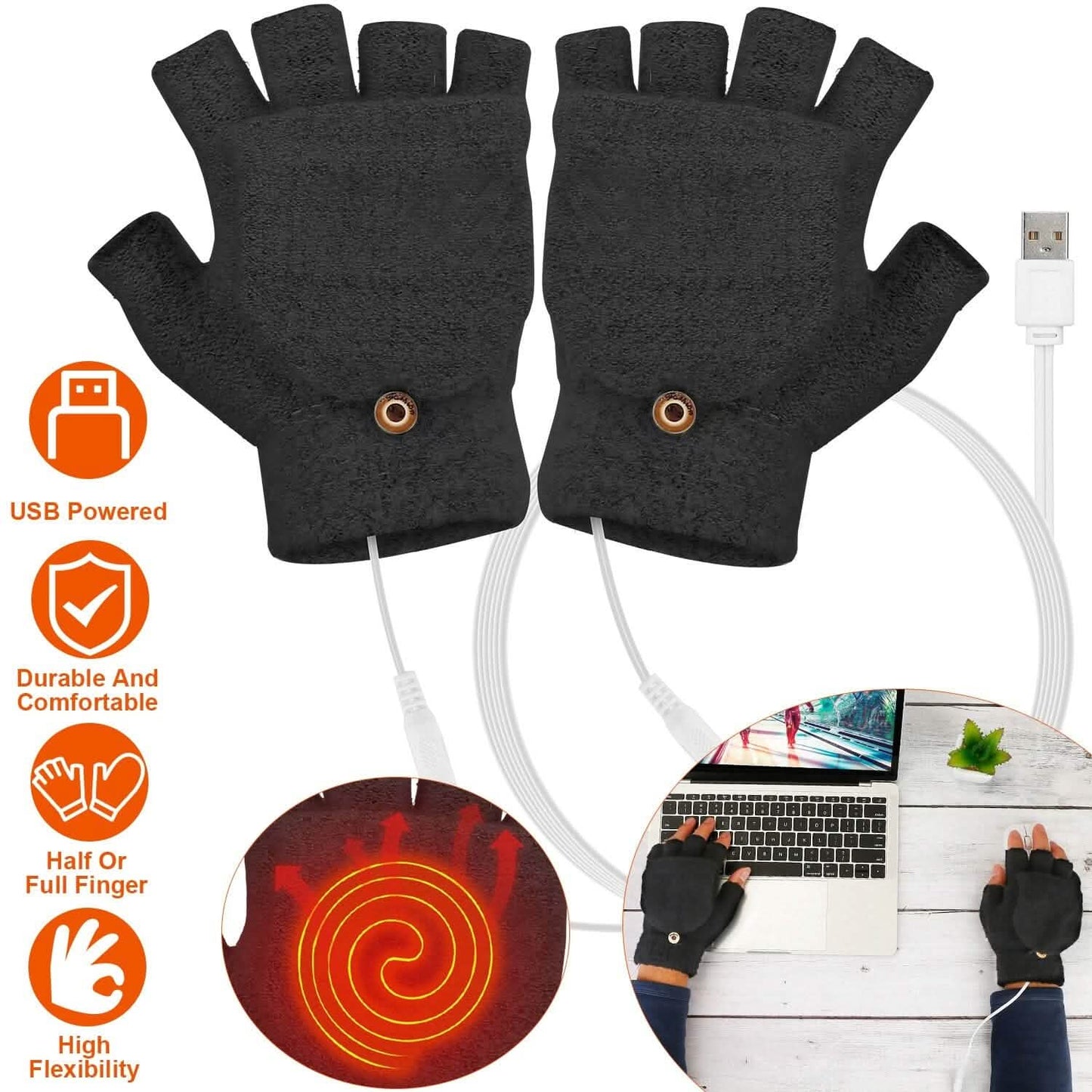 USB Wool Heated Gloves Mitten
