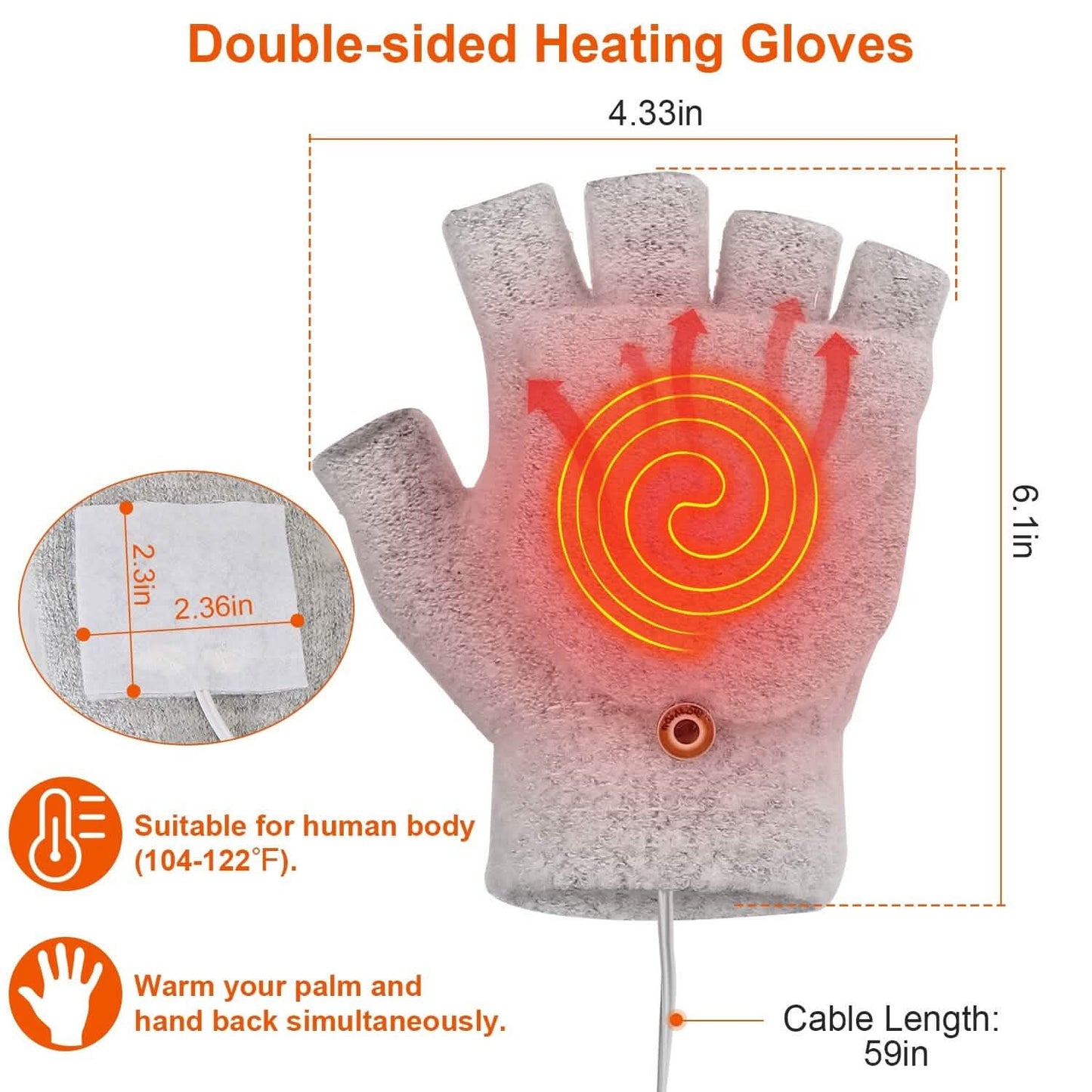 USB Wool Heated Gloves Mitten