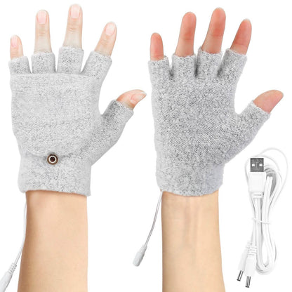 USB Wool Heated Half Fingerless Gloves