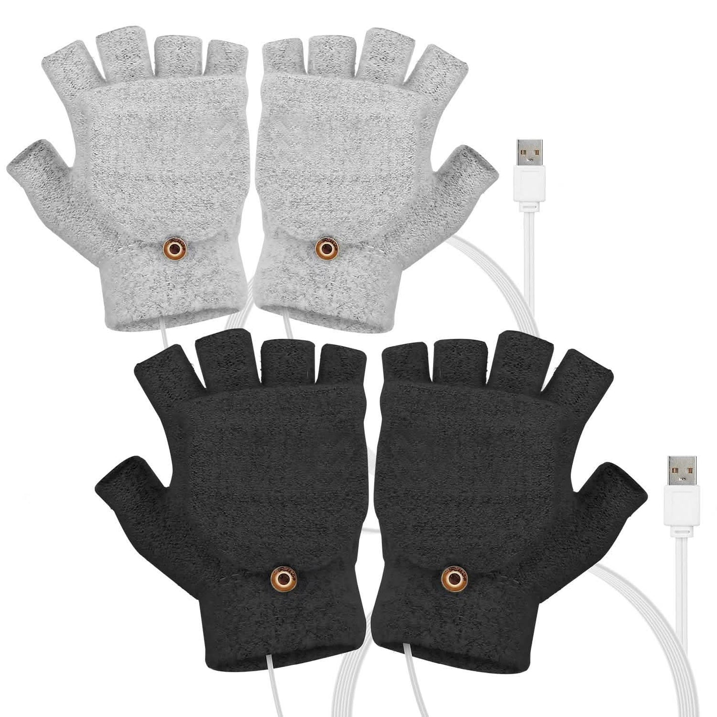 USB Wool Heated Half Fingerless Gloves