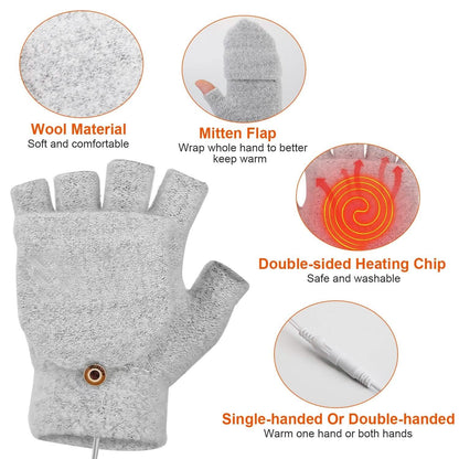 USB Wool Heated Half Fingerless Gloves