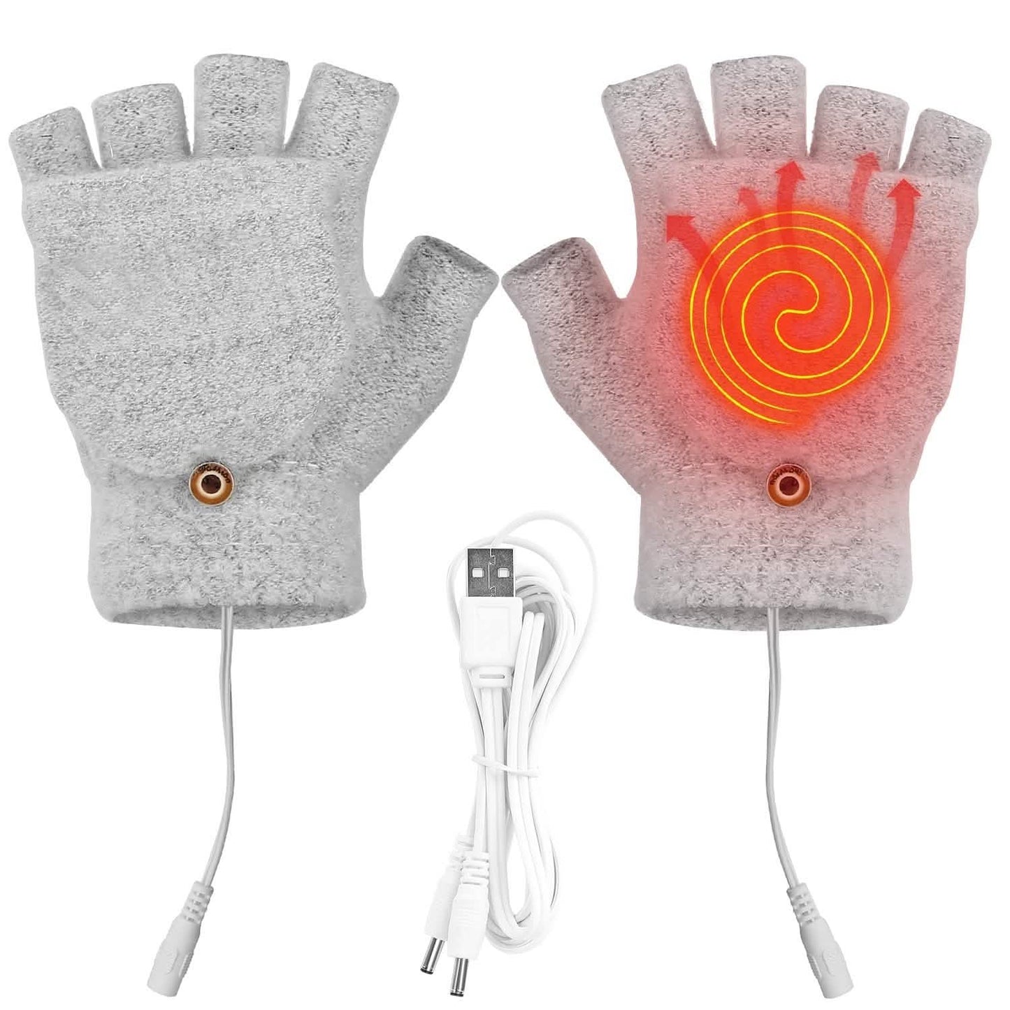 USB Wool Heated Half Fingerless Gloves