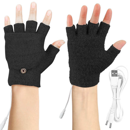 USB Wool Heated Half Fingerless Gloves