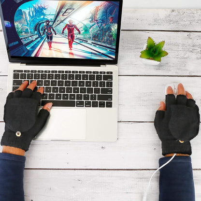 USB Wool Heated Half Fingerless Gloves