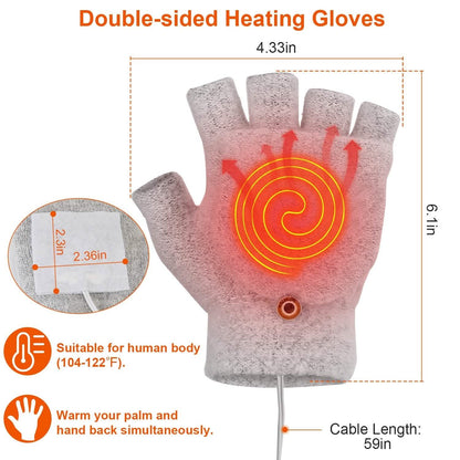 USB Wool Heated Half Fingerless Gloves