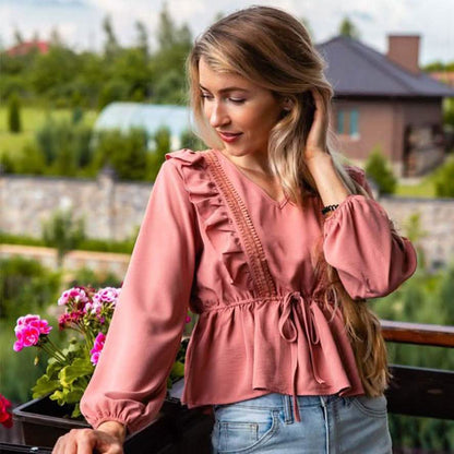 V-Neck Ruffle Blouse