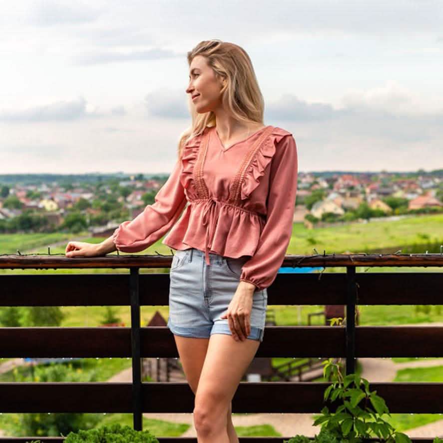 V-Neck Ruffle Blouse