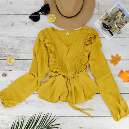 V-Neck Ruffle Blouse