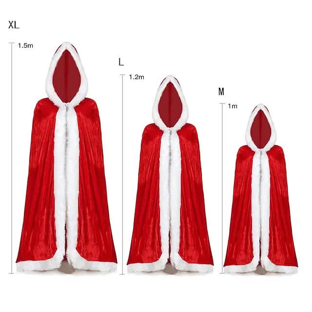 Velvet Hooded Cape Cloak Santa Cosplay Christmas Costumes Women