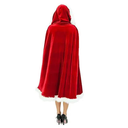 Velvet Hooded Cape Cloak Santa Cosplay Christmas Costumes Women