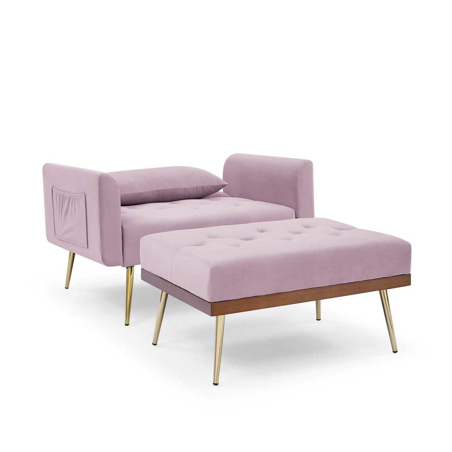 Velvet Recliner Sofa Chair with Adjustable Backrest and 2 Side Pocket