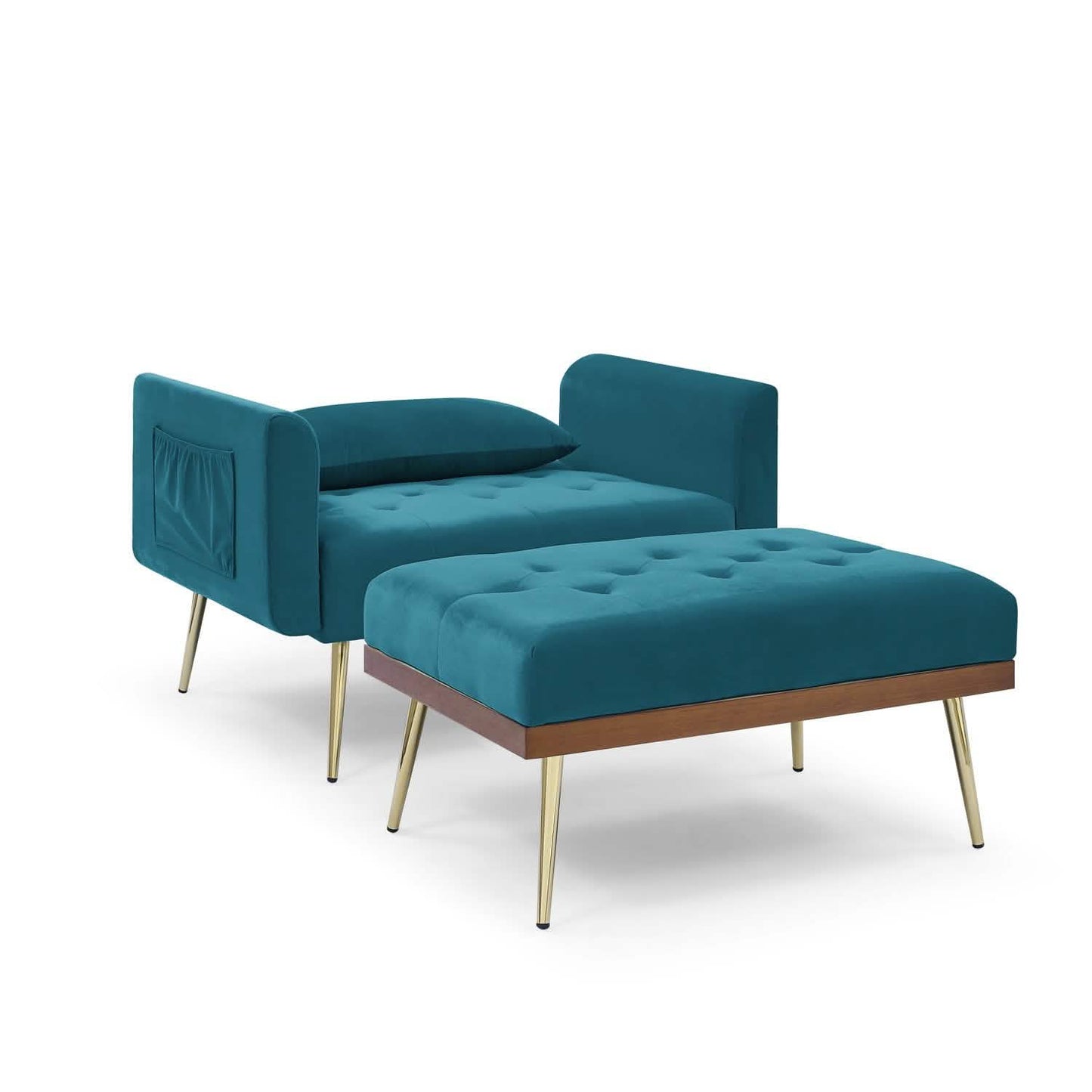 Velvet Recliner Sofa Chair with Adjustable Backrest and 2 Side Pocket